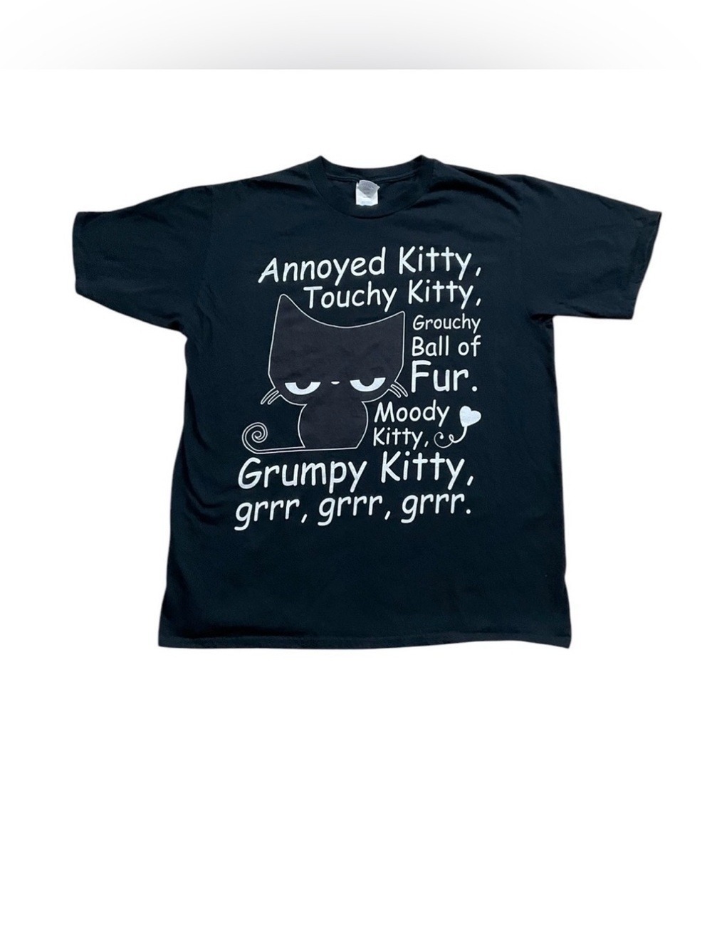 Port Company Annoyed Kitty Funny Cat T-Shirt Black Size Large Tee